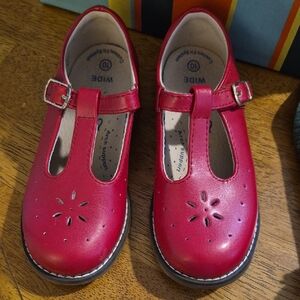 New • FootMates Red Sherry Leather Velcro MaryJane Shoes